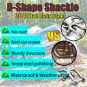 Stainless Steel 304 D Shape Shackle 5/32", 1/4", 5/16",3/8", 9/16", for Chains Wirerope Lifting Outdoor Camping Survival Rope Bracelets Or for Heavy Duty Construction