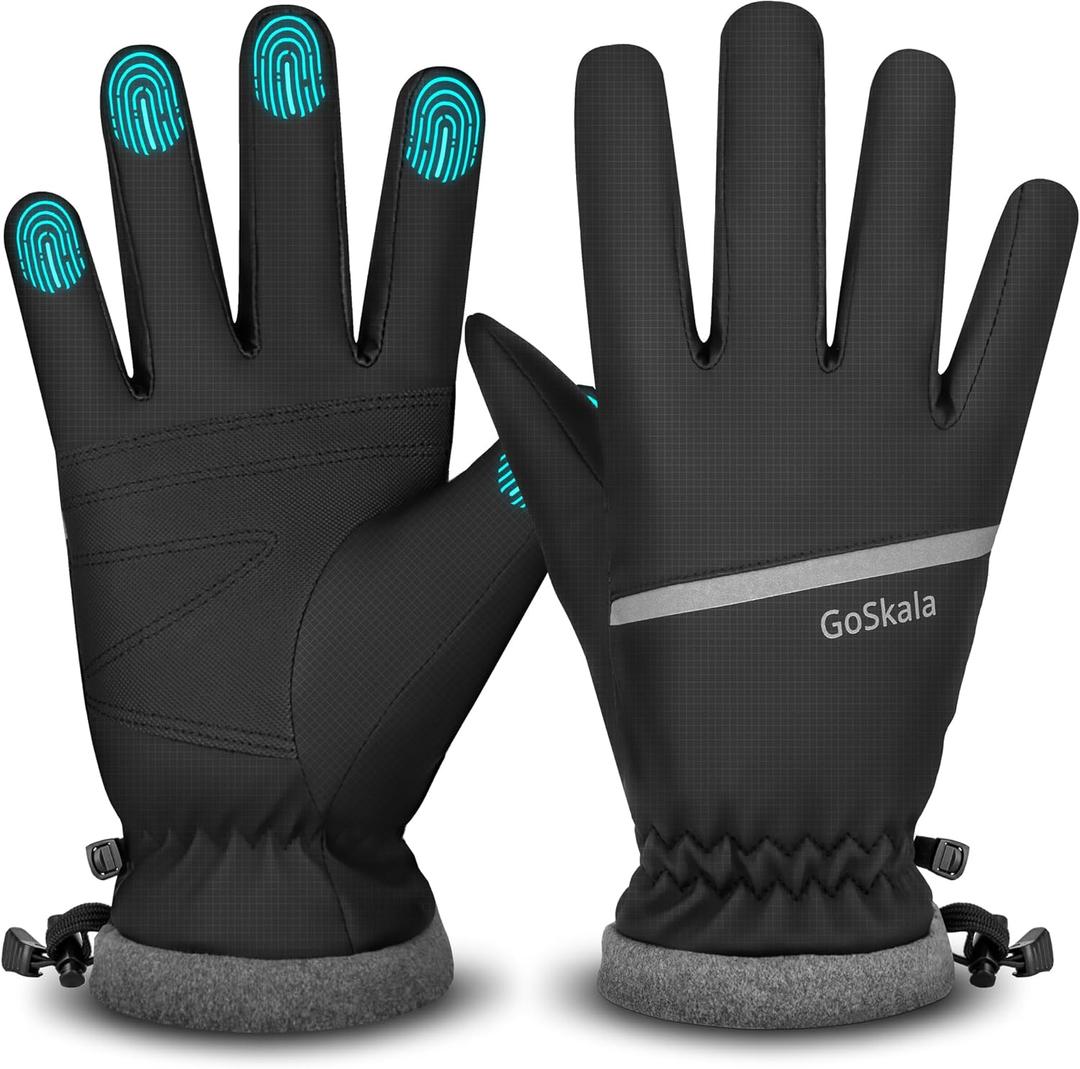 GoSkala Winter Gloves Men Women,Waterproof Windproof Touchscreen Thermal for Cold Weather Outdoor Running Cycling Hiking (Medium, Black)