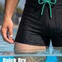 3 Inches Men Swim Trunks Swim Brief Square Leg with Pocket (Black, L)