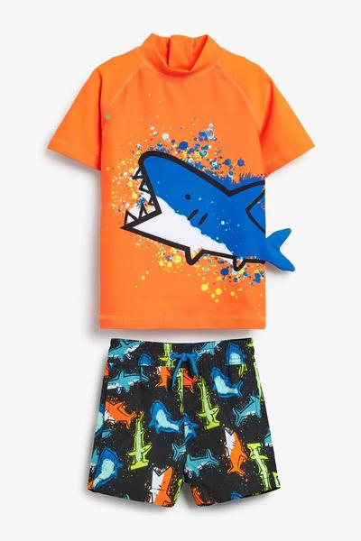 Boys Two Piece Rash Guard Swimsuits Kids Short Sleeve Sunsuit Swimwear Sets CDT27-12 XL 120-130CM