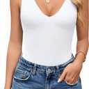 Avidlove Women's Sexy Plunge Deep V Neck Bodysuit Double Lined Sleeveless Thong Body Suit Leotard for Going Out Tank (White, L)