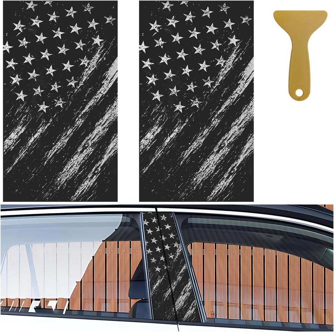 2PCS American Flag Car B-Pillar Sticker Decal, 18.4''×9.7'' Vinyl Wrap Auto Center Pillar Sticker, Waterproof Auto Side Door Trim Decoration Decal, Personalized Car Door Pillar Stickers (K13)