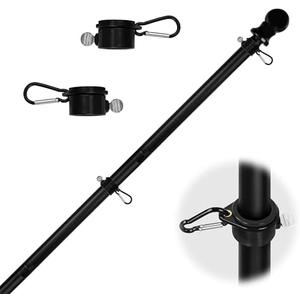 HOOSUN 6 FT Flag Pole Kit with 2 Rotating Rings and Flag Pole Clips,Flag Poles for Outside House,Black Stainless Steel Adjustable Pole for Commercial Or Residential