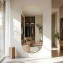 Oval Full Length Mirror, 71"32" Wall-Mounted Floor Mirror with Metal Frame, Ultra-Clear Explosion-Proof Dressing Mirror, Simple and Classic Deco for Cloakroom/Bedroom/Living Room, Gold