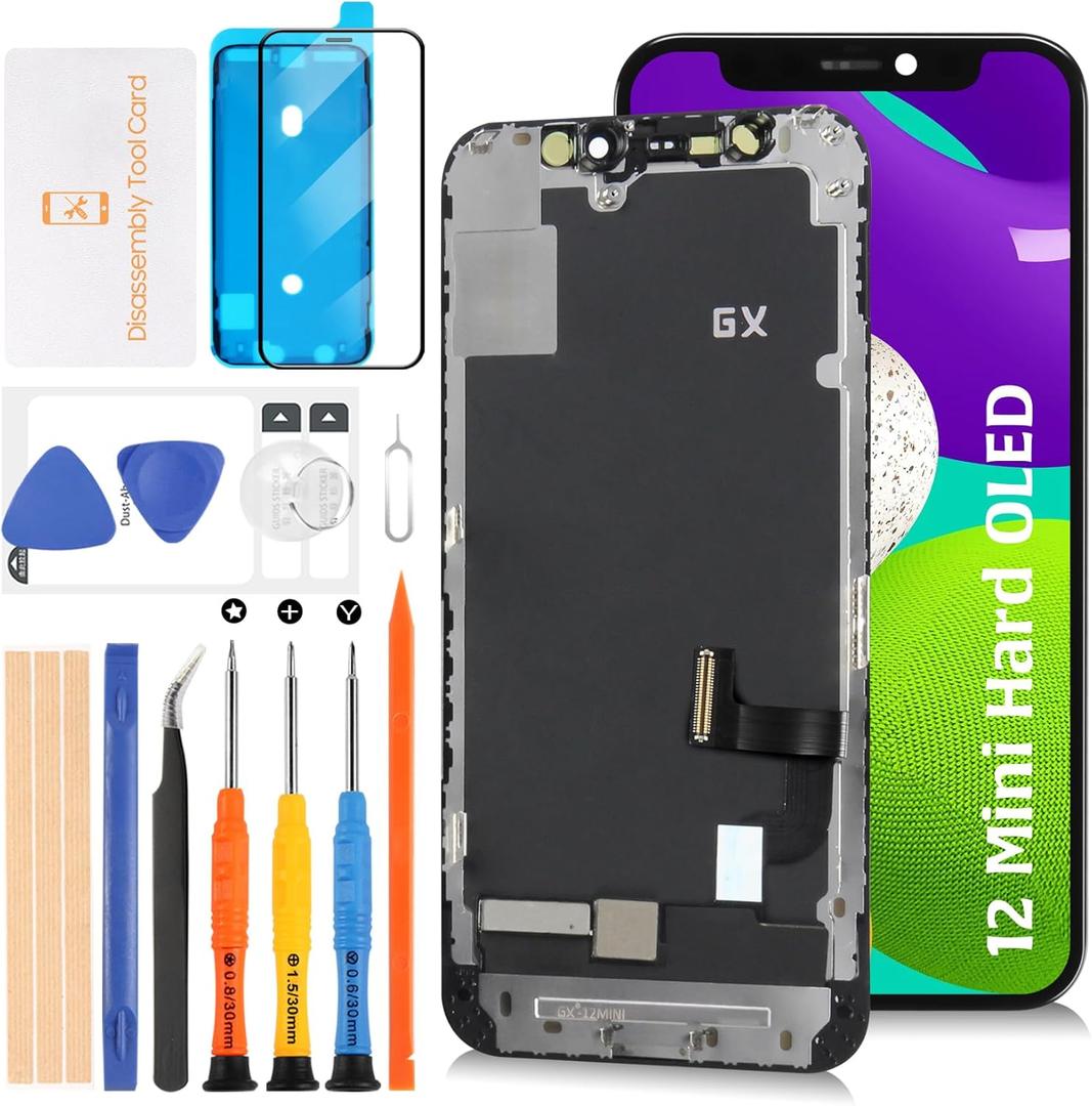 Hard OLED for iPhone 12 Mini LCD Screen Replacement 5.4 inch [Hard OLED,NOT LCD] LCD Display Touch Digitizer Screen Assembly A2399 A2176 A2398 A2400 A2399 with Repair Tools