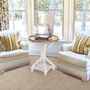 Wnutrees Farmhouse Round Accent End Table, Rustic Side Table Nightstands for Living Room, Wood Tray Top, Handcrafted Finish, Set of 2, White