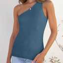 ZESICA Women's One Shoulder Tank Summer Sleeveless T Shirt Ribbed Knit Slim Fit Sexy Casual Basic Tee Tops (S)