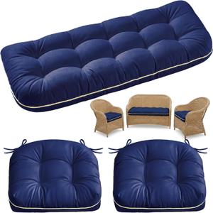 1 MIDDLE ONE Wicker Chair Cushions 3 Pieces Set for Outdoor Furniture, Replacement Patio Wicker Furniture Cushions, 1Pc Loveseat Cushion & 2Pcs Chair Cushions (Oxford-Blue)