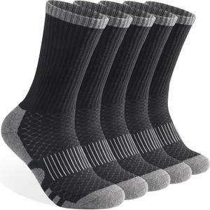 Mens 100% Cotton Cushioned Crew Socks, Moisture Wicking Breathable Athletic Performance Boot Work Socks (Large-X-Large, 5 Pairs Black)