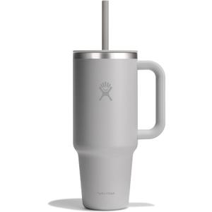 Hydro Flask Travel Tumbler with Handle, Lid and Straw - Insulated Stainless Steel in 40 Oz Tonal Birch Gray