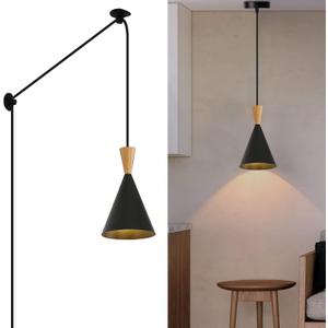Modern plug in Pendant Light with cord, Adjustable chandelier hanging lamps that plug into wall outlet for Kitchen Island, Bedroom, Living room, Dining Room, Contemporary wall Dcor black (plus)
