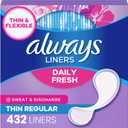Always Panty Liners for Women Daily Liners, Regular Absorbency, Unscented, 216 Count x 2 (432 Total)