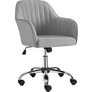 Yaheetech Modern Velvet Vanity Desk Chair Height-Adjustable Swivel Computer Armchair for Makeup Room Living Room Bedroom Light Gray