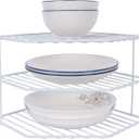 3-Tier Corner Shelf Counter and Cabinet Organizer -Countertop Organizer - Cabinet Corner Rack for Plate - Cabinet & Pantry Kitchen Organization (White)
