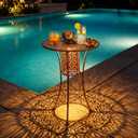 Solar Powered Outdoor Side Table 16 x 24 inch Moroccan Waterproof Metal Outdoor Patio Round Accent End Table for Patio Garden Porch Lawn Yard Decoration