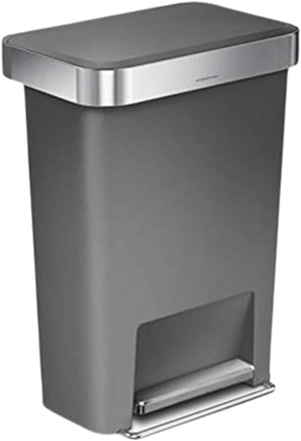simplehuman 45 Liter / 12 Gallon Rectangular Kitchen Step Trash Can with Soft-Close Lid, Grey Plastic (Gray)