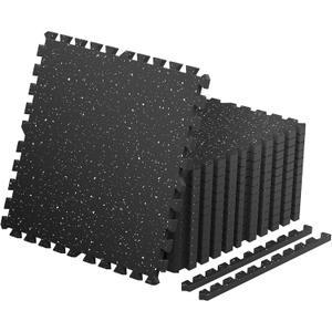 0.56'' Thick 12 Pcs 48 Sq Ft Non-Slip Rubber Top Exercise Equipment Mats, High Density EVA Foam Mats with Rubber Top, Interlocking Puzzle Gym Flooring for Home Gym, Workout Floor Mats, Black