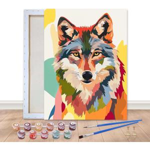 Bimkole Framed Paint by Numbers Kit for Adults Colorful Wolf, DIY Oil Painting on Canvas with Frame, Animals Paint by Numbers Set for Home Wall Decor 8x12 Inch/20x30 cm