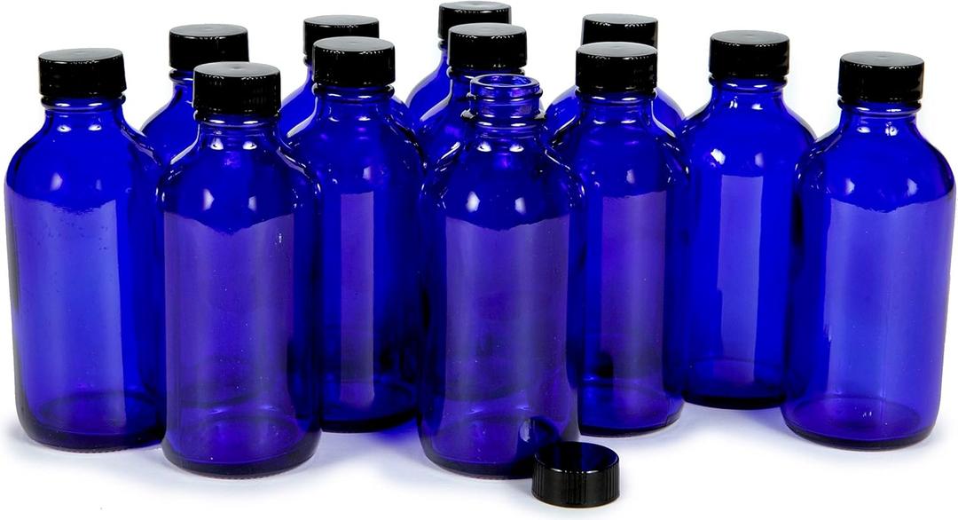 Vivaplex, 12, Cobalt Blue, 4 oz Glass Bottles, with Lids