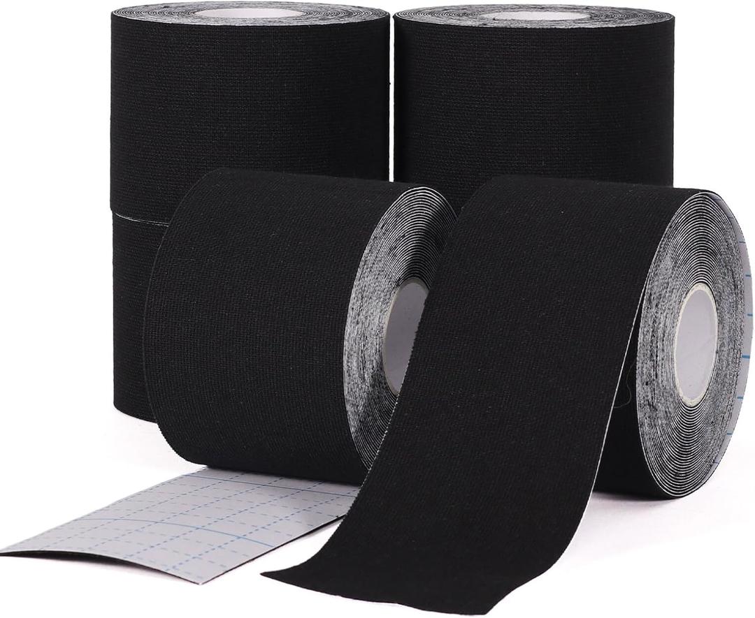 WeTop 6 Rolls Black Kinesiology Tape, 2inch x 16.4ft Uncut Kinetic Tape, Cotton Elastic Athletic Tape Latex Free Hypoallergenic, for Ankle Muscle Knee Elbow Shoulder.