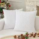 Kevin Textile Decorative Pillow Covers Soft Striped Velvet Throw Pillow Covers Set of 2 Cushion Cover for Chair 18 x 18 Inch Pure White