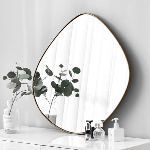 Asymmetrical Wall Mirror Matel Brass Framed Wall Mirror for Living Room Bedroom Bathroom Entryway Wall Decor 19.7" L x 19.7"" W ELE-005G