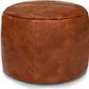 Thgonwid Unstuffed Faux Leather Pouf Cover, Handmade Footstool Ottoman Storage Solution, Floor Footrest Cushion, 16.5Dx12H, Amaretto