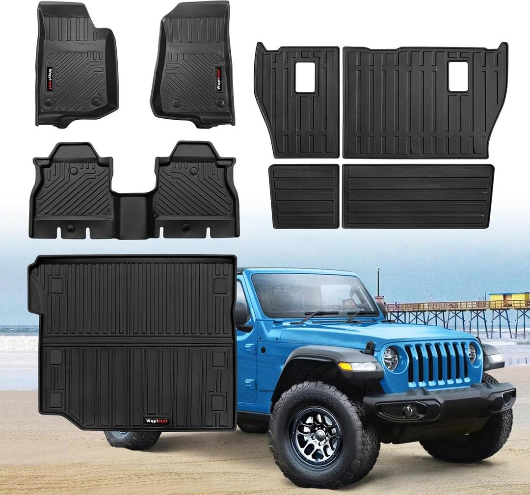 Custom for 2018-2025 2026 Jeep Wrangler JL 4 Door Floor Mats Cargo Liner Backrest Mat Full Set All Weather TPE Rubber Protection Mat (for 2018-2026 Jeep Wrangler JL 4 Door)