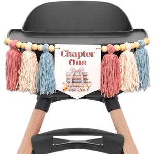 Upfirst Chapter One Highchair Banner - Storybook 1st Birthday Decorations Sign Banner,Wildflower Book Theme Tassel Banner,Anniversary Photo Background Props