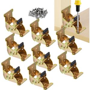 YDAJIURI Folding Brackets 8 Pack, Heavy-Duty Self-Locking Hinges with Screws, Foldable Lock Extension Support Brackets for Table Legs, Bed Legs, Workbenches  Gold