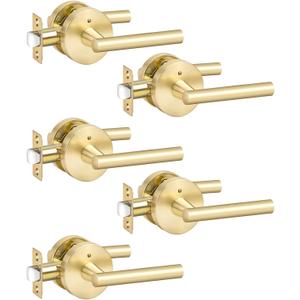 goldenwarm Gold Door Handles Interior, Brushed Gold Privacy Door Levers for Bedroom Bathroom, Heavy Duty Reversible Keyless Door Lever Left Right Handing, 5 Pack