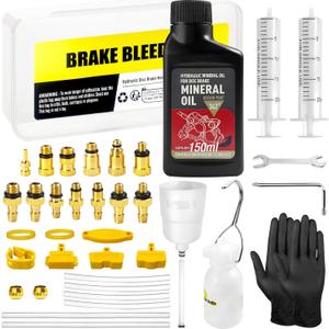 Brake Bleed Kit for Shimano, TEKTRO, TRP Hydraulic Disc Brakes, Bike Brake Bleed Kit with Brass Connector, 150 ML Mineral Oil Brake Fluid