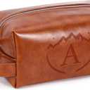 Toiletry Bag for Men,Personalized PU Leather Waterproof Travel Essentials,Mens Shaving Bags for Toiletries Accessories,Birthday Gifts For Men (Brown A, Brown)