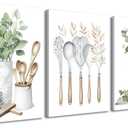 YFvrPt Sage Green Kitchen Wall Art Set of 3, Eucalyptus Leaves Plant Dining Room Painting Wall Decor, Boho Botanical Canvas Poster Print Farmhouse Pictures for Home Decoration Framed 16"x24"