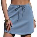 EXLURA Women's Cotton Skorts with Pockets High Waisted Casual Drawstring Skirts Built-in Shorts for Daily Lounge Travel Navy Blue (Blue, S)