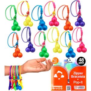 UpBrands 48-Pack Valentine's Day Cards with Pop-It Zipper Bracelets - Perfect Sensory Gifts for Classroom Exchanges and Kids Joyful Moments