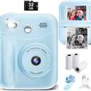 MINIBEAR Kids Camera Instant Print, 48MP Instant Print Camera for Kids 1080P Toddler Digital Video Camera Christmas Birthday Gifts for 3 4 5 6 7 8 9 10 Year Old Boys Toys, 3 Rolls Print Paper, Blue