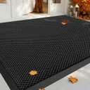 Color&Geometry High Stretch Elastic Silk Doormat, Front Door Mat Outside Entrance, Outdoor Door Mat for Patio,Quick-Dry & Heavy-Duty, Non-Slip Rubber Large Doormat, 32"x60" Black Grey (2'8" x 5' (Rectangular))