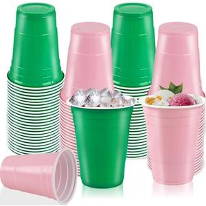 CUPLOOV 50 Pcs Witch Theme Party Decoration Plastic Cups, 16 Oz Pink and Green Plastic Disposable Drinking Cups for Witch Movie Birthday Baby Shower Wedding Party Supplies Favors