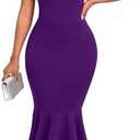 Elegant Dress for Women Bodycon Mock Neck Sleeveless Church Wedding Cocktail Party Midi Classic Mermaid Hem Dresses (Purple,Medium)