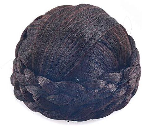 Funyn Small SizeSynthetic Hair Chignon Bun Donut Braided Hairpieces Scrunchie Clip in Hair Bun Extensions Straight Updo for Wedding Party Costume (#2/33 (Dark Brown/Dark Auburn Brown)