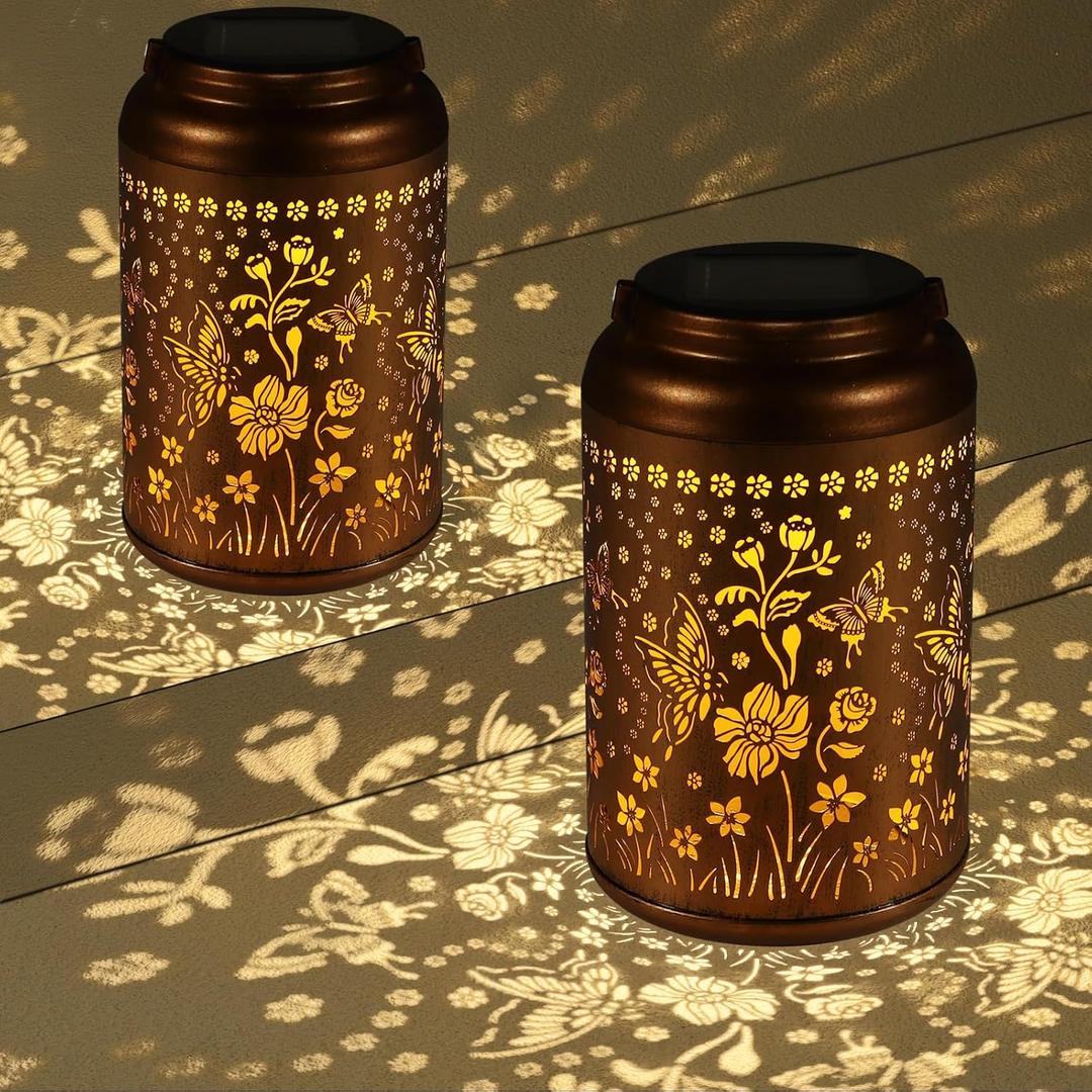 2 Pack Butterflies Solar Lanterns Outdoor Waterproof Garden Decor