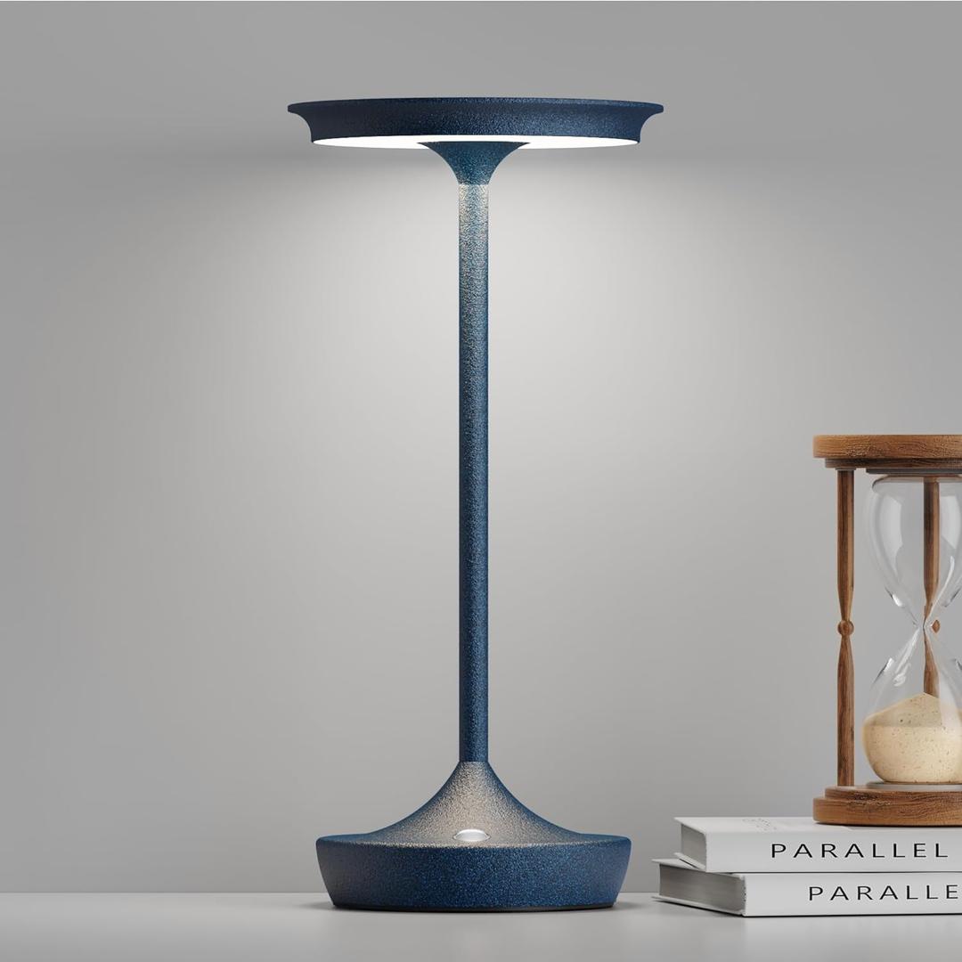 LED Cordless Table Lamps Rechargeable - Outdoor 6000mAh Battery Operated Portable Tables Light 3 Color Stepless Dimming Lamp with Memory Function for Patio Restaurant Dining Blue