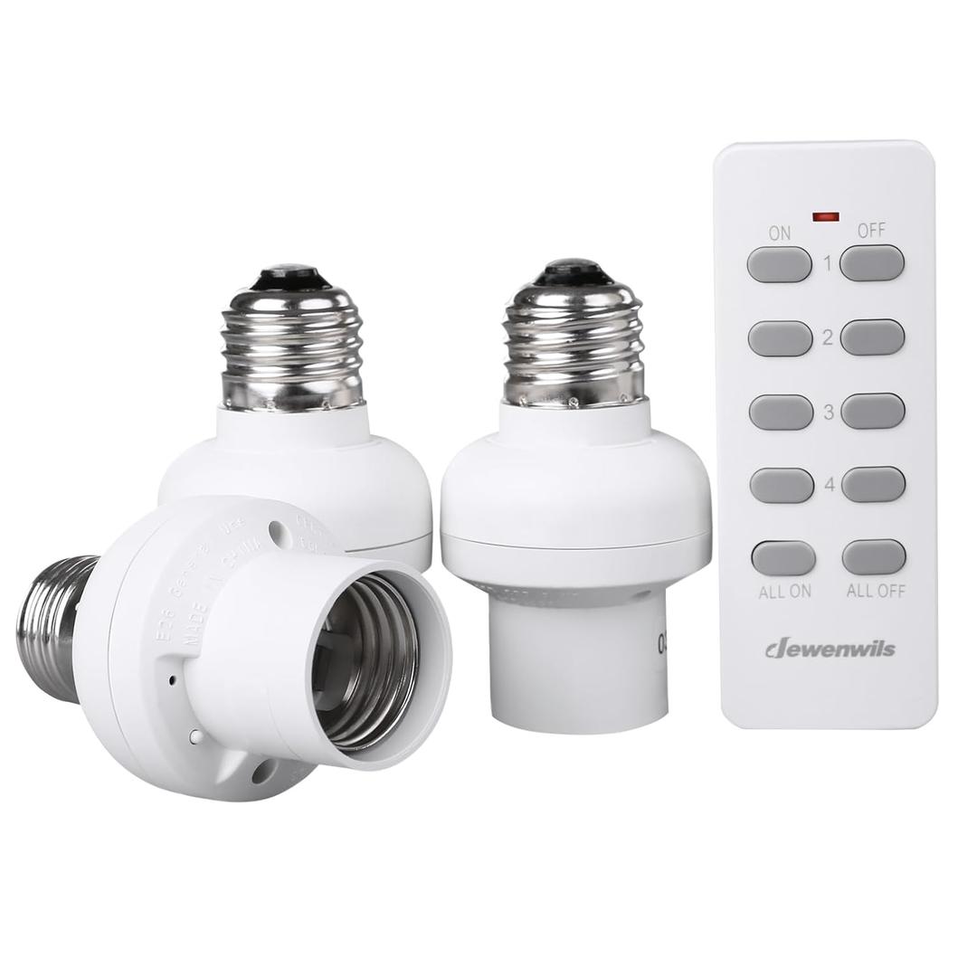 DEWENWILS Remote Control Light Bulb Socket, Wireless Light Socket Switch Kit, Remote Light Socket E26/E27 Base for Pull Chain Light Fixture, No Wiring, ETL Listed(1 Remote+3 Sockets)