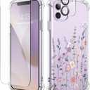 GVIEWIN for iPhone 11 Case with Screen Protector + Camera Lens Protector, [Not-Yellowing] Clear Soft TPU Shockproof Protective Cover for Women Girls Flower Pattern Phone Case 6.1"(Floratopia/Colorful)