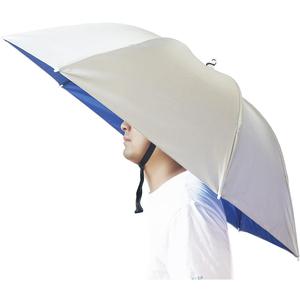 Umbrella Hat, 37 inch Fishing Umbrella Hat Hands Free Foldable UV Protection Umbrella Cap Adjustable Headwear for Fishing Golf Camping Beach Gardening Sunshade Outdoor (Silver-Blue)