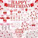 Strawberry Birthday Decorations - 197Pcs Pink Bow Theme Plates and Napkins Set Girls Strawberry Sweet Tableware for Berry First Birthday Decor