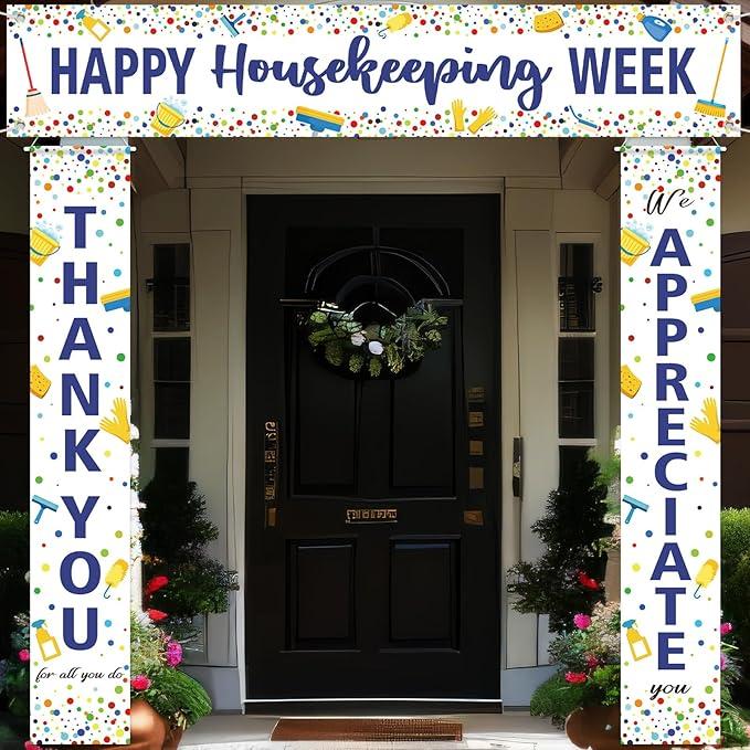 3 Pcs Banner Thank for All You Do We Appreciate You Banner for Custodial Staff Housekeeper EVS Nurse Veterans Social Worker Boss Lady Boss(Happy Housekeeping Week)