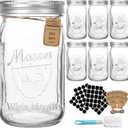 CycleMore 32oz Mason Jars, 6 Pack Large Glass Mason Jar with Metal Airtight Lids and Bands, Wide Mouth Glass Jars, 1 Quart Canning Jars for Pickling, Fermenting, Food Storage & DIY Projects