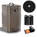 Dog Poop Trash Can Outside, 5L/1.3Gal Metal Dog Waste Trash Can with Lid, Foot Pedal, Dog Waste Container with 40 Waste Bags, Dog Poop Bucket with Lid Soft Close for Pet, Brown